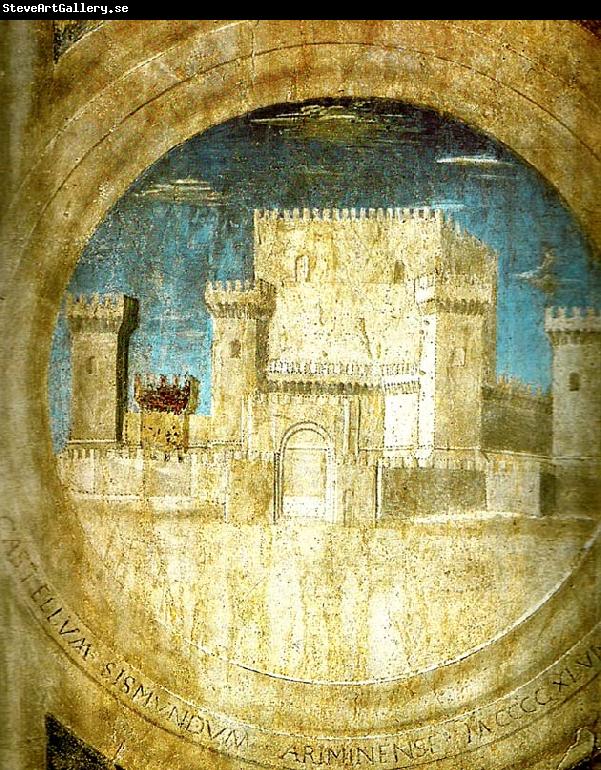 Piero della Francesca detail of the castle from st sigismund and sigismondo